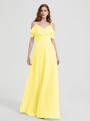 V-neck Chiffon Bridesmaid Dress with Ruffles Lemon