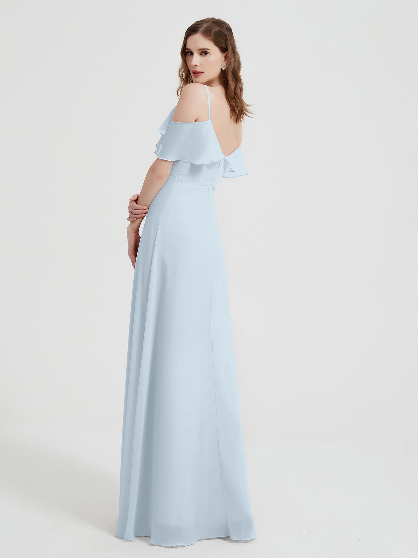 BABARONI Chiffon Mist Bridesmaid Dresses A-line V-neck Spaghetti Straps  Floor-length – BABARONI UK