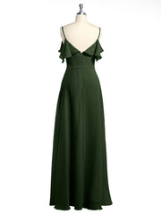 V-neck Chiffon Bridesmaid Dress with Ruffles Olive Green