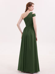 One shoulder Long Chiffon Bridesmaid Gowns Olive Green