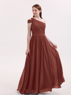 One shoulder Long Chiffon Bridesmaid Gowns Terracotta