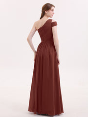 One shoulder Long Chiffon Bridesmaid Gowns Terracotta