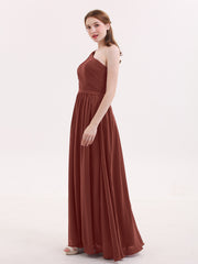 One shoulder Long Chiffon Bridesmaid Gowns Terracotta