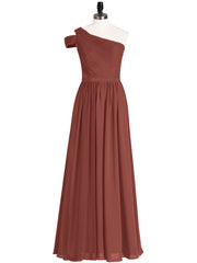 One shoulder Long Chiffon Bridesmaid Gowns Terracotta