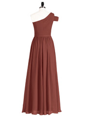 One shoulder Long Chiffon Bridesmaid Gowns Terracotta
