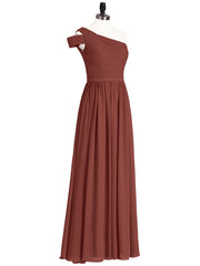 One shoulder Long Chiffon Bridesmaid Gowns Terracotta