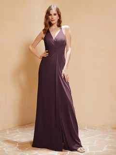 Spaghetti Straps Long Gown with Slit Cabernet