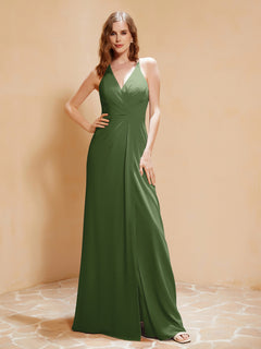 Spaghetti Straps Long Gown with Slit Moss