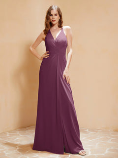 Spaghetti Straps Long Gown with Slit Mulberry