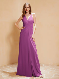 Spaghetti Straps Long Gown with Slit Orchid