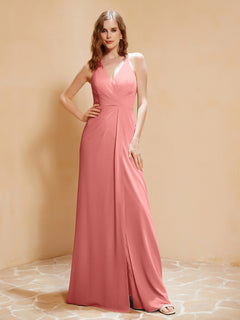 Spaghetti Straps Long Gown with Slit Sunset