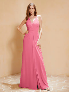 Spaghetti Straps Long Gown with Slit Watermelon