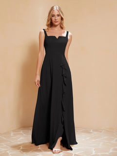 Sleeveless Bridesmaid Gown with Ruffles Black