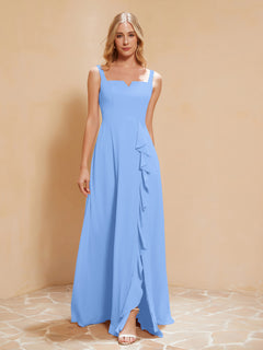 Sleeveless Bridesmaid Gown with Ruffles Blue