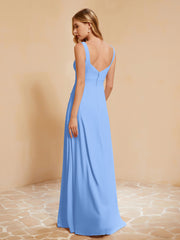 Sleeveless Bridesmaid Gown with Ruffles Blue