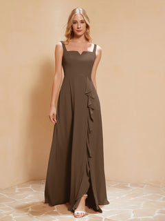 Sleeveless Bridesmaid Gown with Ruffles Brown