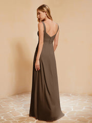 Sleeveless Bridesmaid Gown with Ruffles Brown