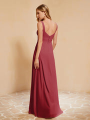 Sleeveless Bridesmaid Gown with Ruffles Burgundy