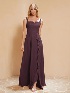 Sleeveless Bridesmaid Gown with Ruffles Cabernet