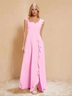 Sleeveless Bridesmaid Gown with Ruffles Candy Pink