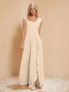 Sleeveless Bridesmaid Gown with Ruffles Champagne