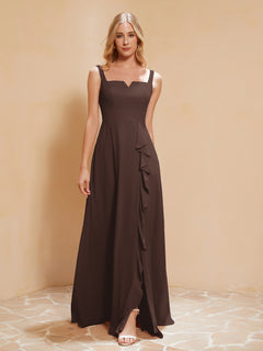 Sleeveless Bridesmaid Gown with Ruffles Chocolate