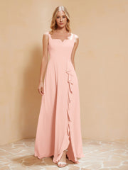 Sleeveless Bridesmaid Gown with Ruffles Coral