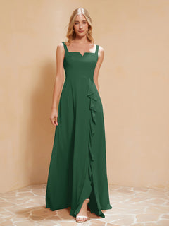 Sleeveless Bridesmaid Gown with Ruffles Dark Green