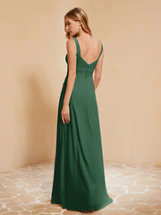 Sleeveless Bridesmaid Gown with Ruffles Dark Green