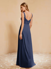 Sleeveless Bridesmaid Gown with Ruffles Dark Navy