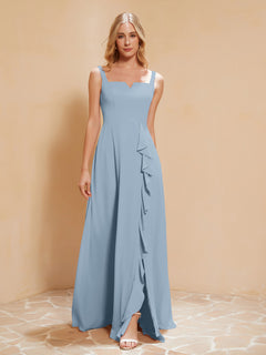 Sleeveless Bridesmaid Gown with Ruffles Dusty Blue