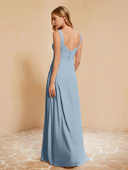 Sleeveless Bridesmaid Gown with Ruffles Dusty Blue