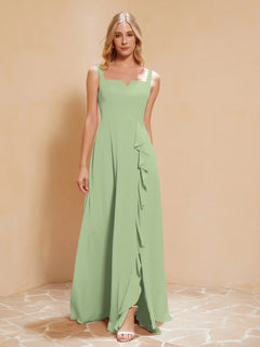 Sleeveless Bridesmaid Gown with Ruffles Dusty Sage
