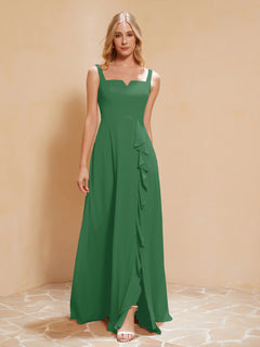Sleeveless Bridesmaid Gown with Ruffles Emerald