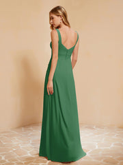 Sleeveless Bridesmaid Gown with Ruffles Emerald