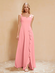 Sleeveless Bridesmaid Gown with Ruffles Flamingo