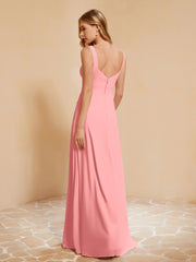 Sleeveless Bridesmaid Gown with Ruffles Flamingo