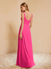 Sleeveless Bridesmaid Gown with Ruffles Fuchsia