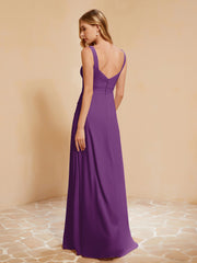 Sleeveless Bridesmaid Gown with Ruffles Grape