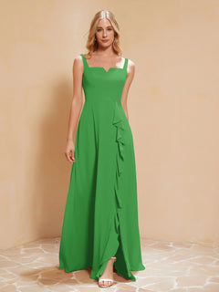 Sleeveless Bridesmaid Gown with Ruffles Green