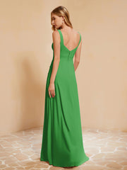 Sleeveless Bridesmaid Gown with Ruffles Green