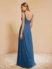 Sleeveless Bridesmaid Gown with Ruffles Ink Blue