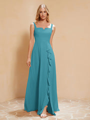 Sleeveless Bridesmaid Gown with Ruffles Jade