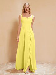 Sleeveless Bridesmaid Gown with Ruffles Lemon