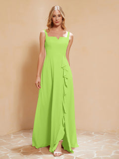 Sleeveless Bridesmaid Gown with Ruffles Lime Green