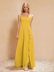 Sleeveless Bridesmaid Gown with Ruffles Marigold