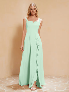 Sleeveless Bridesmaid Gown with Ruffles Mint Green
