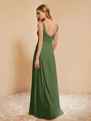 Sleeveless Bridesmaid Gown with Ruffles Moss