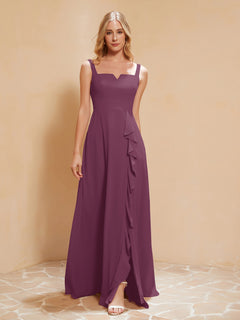 Sleeveless Bridesmaid Gown with Ruffles Mulberry