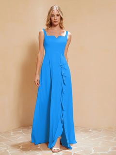 Sleeveless Bridesmaid Gown with Ruffles Ocean Blue